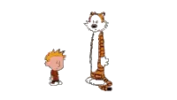 Calvin and Hobbes dancing together, transparent
